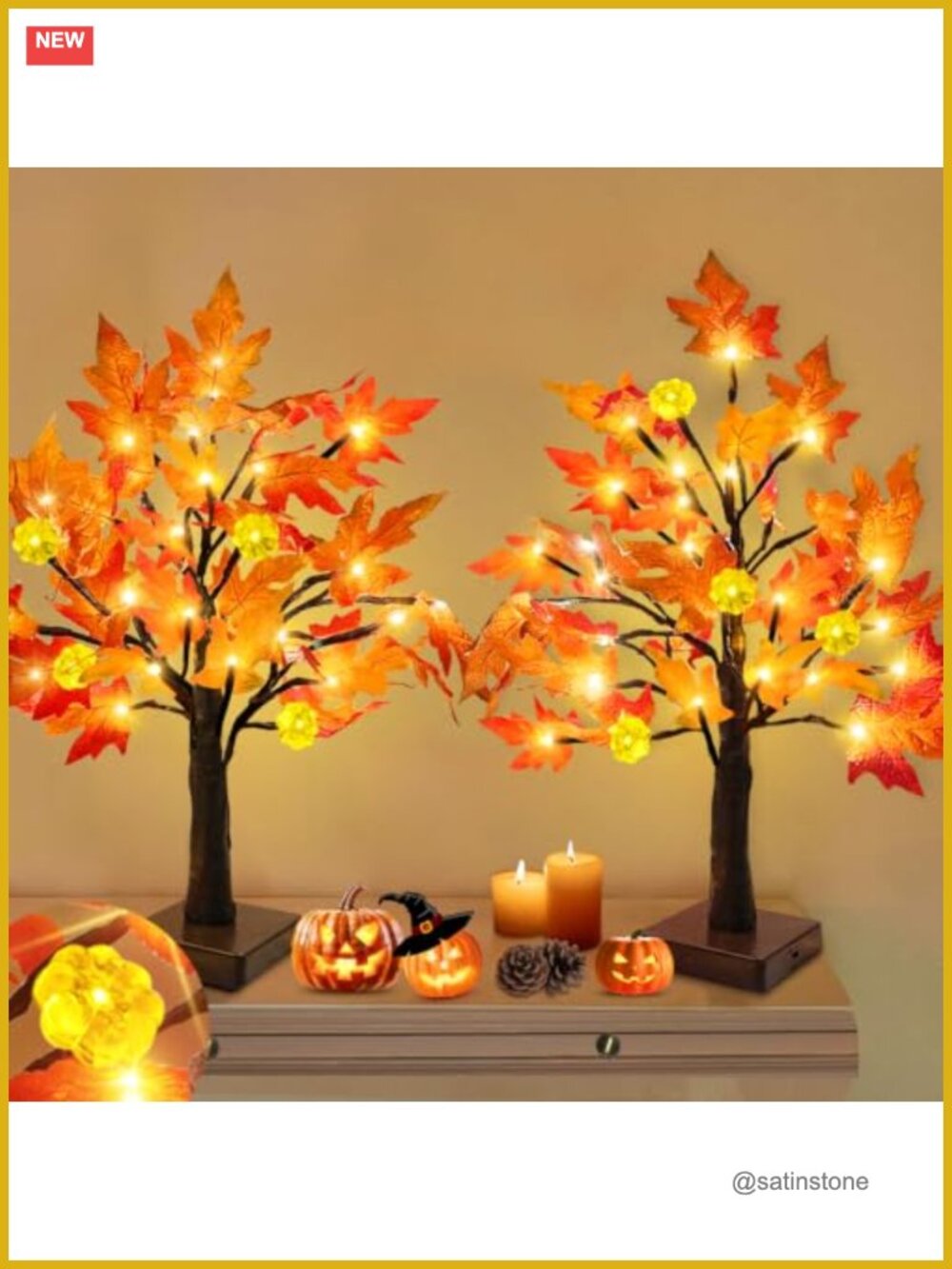 2 Pack Prelit Fall Maple Tree 18 Inch with 48 LEDs and Timer